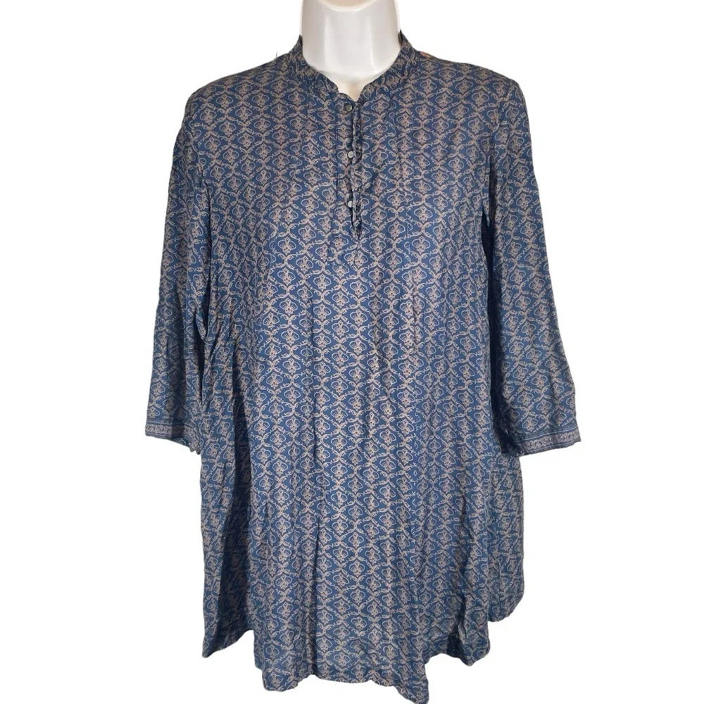 Fabindia rayon blend printed tunic blouse pullover women’s small